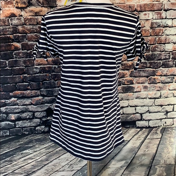 Navy Stripe Tee, keyhole tie shoulders - Picture 3 of 6